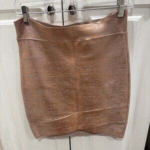 BCBG Max Azria Rose Gold Metallic Bandage Skirt